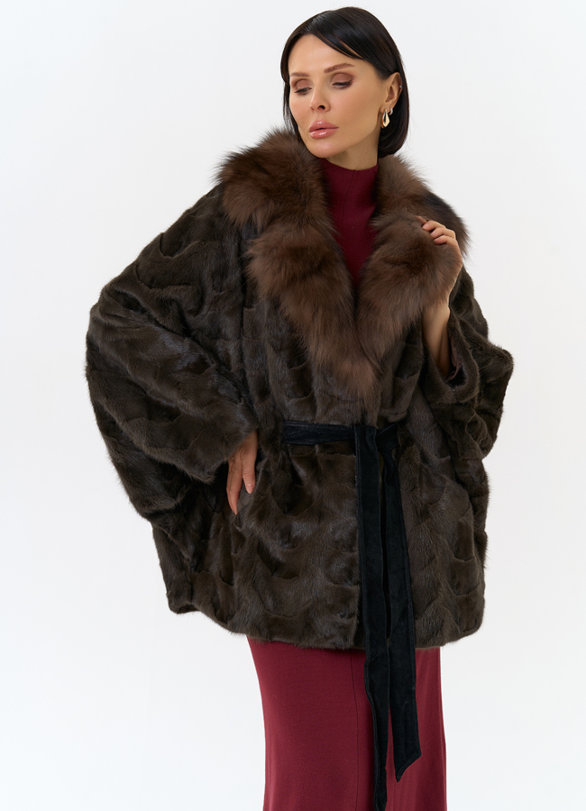 Шуба из меха норки с воротником из меха лисы модель № 31300 универмаг малина