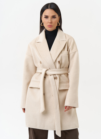 Женское укороченное пальто с поясом