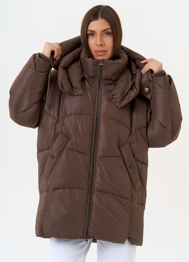 Женский пуховик с капюшоном модель № 31593 меха малина