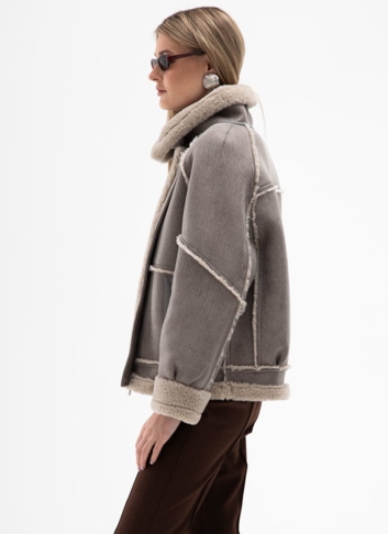 Женская короткая дубленка из эко кожи 