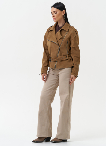 Куртка женская из натуральной замши с поясом