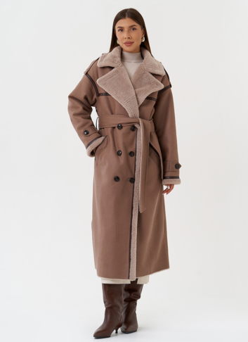 Женская дубленка из эко кожи с английским воротником