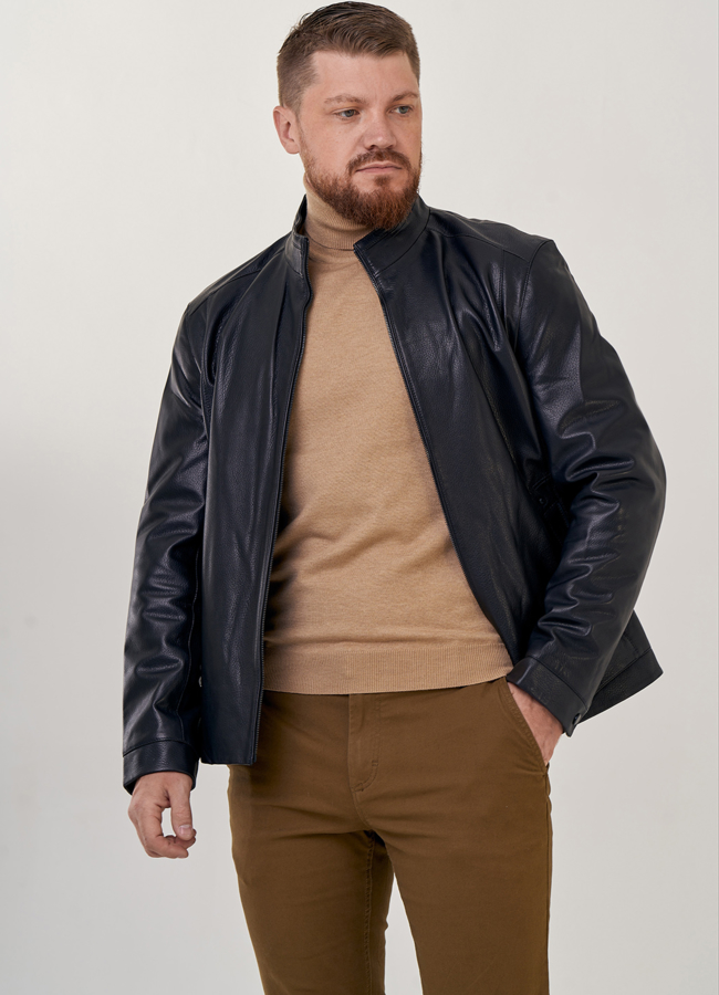 Куртка мужская из натуральной кожи с воротником стойкой  модель №  24366 в кредит