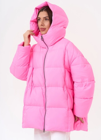 Женский яркий пуховик с капюшоном фото