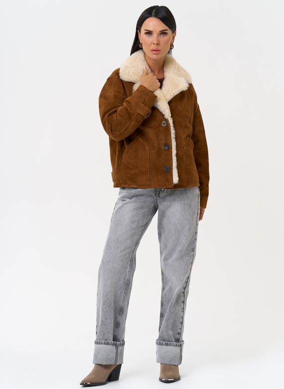 Пуховик из натуральной замши с мехом