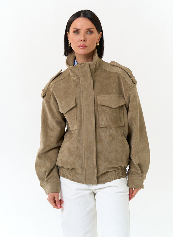 Женская куртка бомбер из эко замши