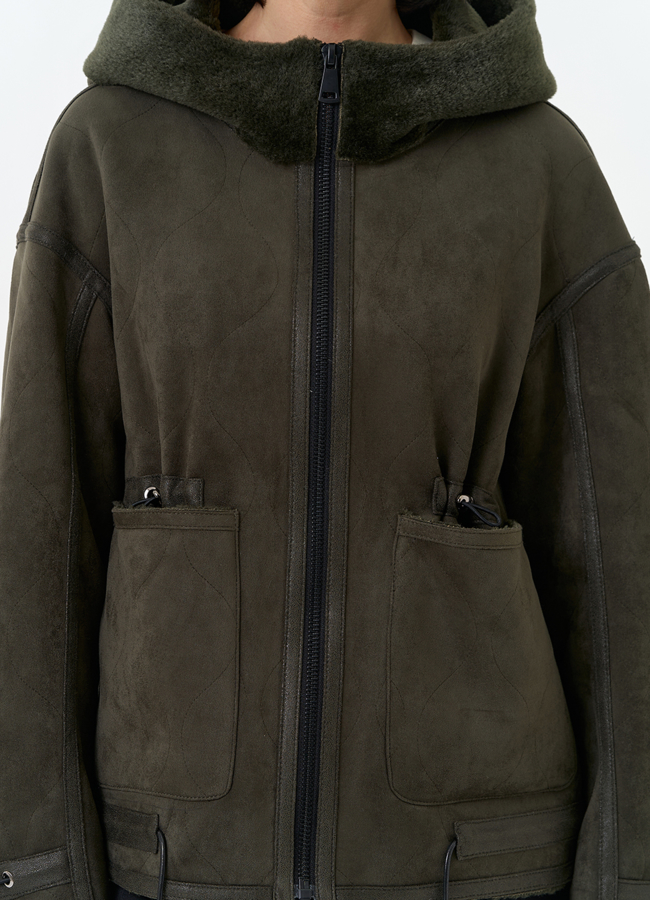 Женская дубленка из эко замши с капюшоном модель № 32585 универмаг малина