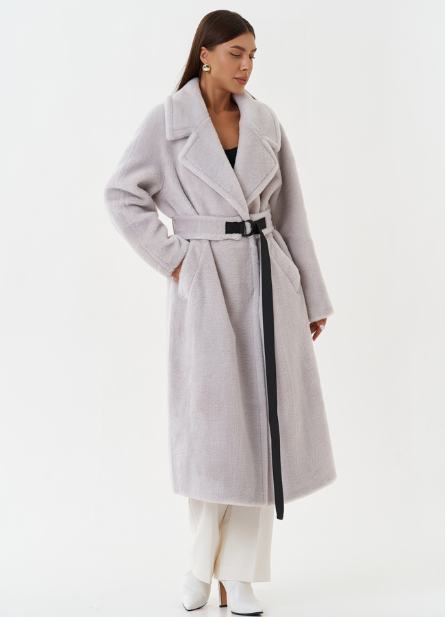 Пальто из шерсти с поясом модель № 28534 в кредит