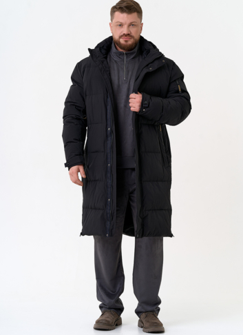 Мужской удлиненный пуховик с капюшоном
