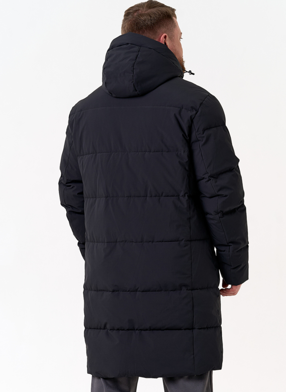Удлиненный мужской пуховик с капюшоном