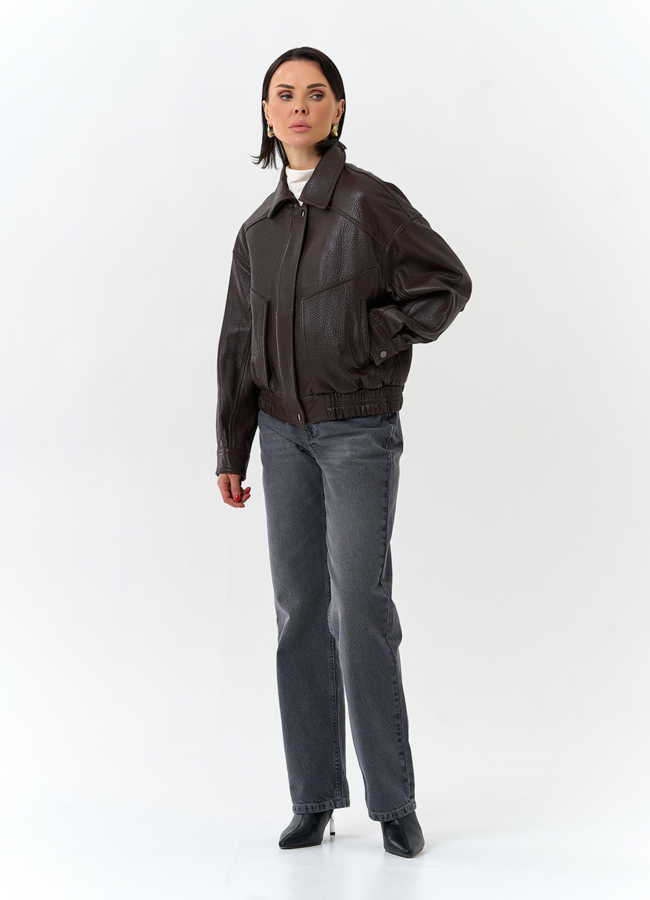 Женская куртка бомбер из натуральной кожи модель № 32527 в рассрочку
