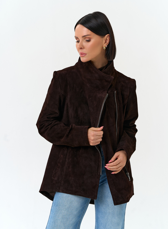 Женская куртка из натуральной замши с поясом