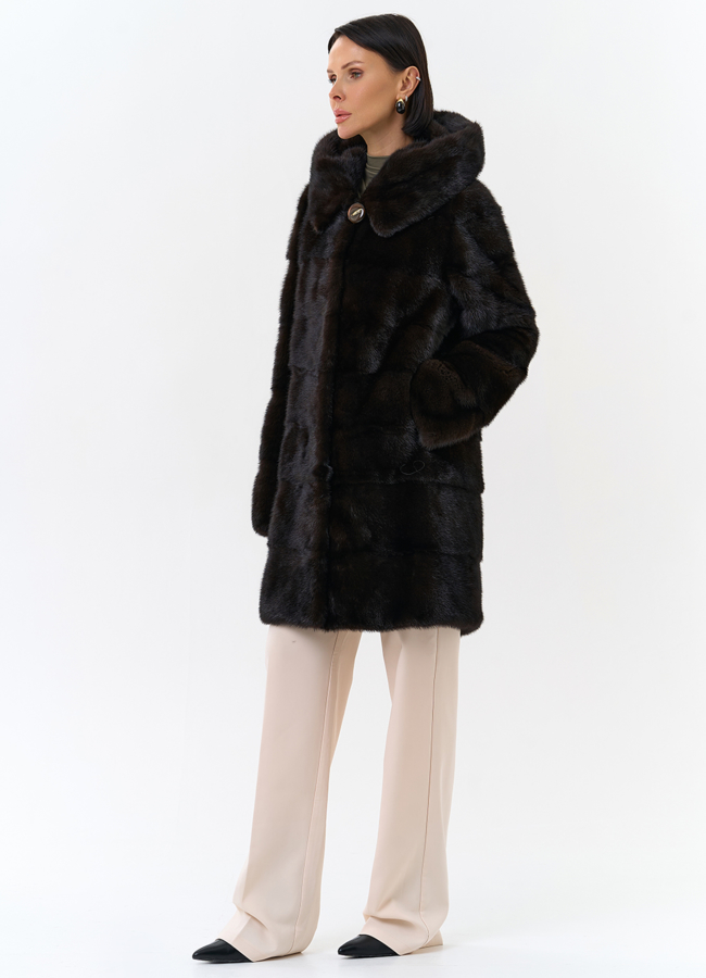 Норковая шуба с капюшоном модель № 24726 в рассрочку
