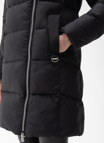 Комбинированный женский пуховик с капюшоном