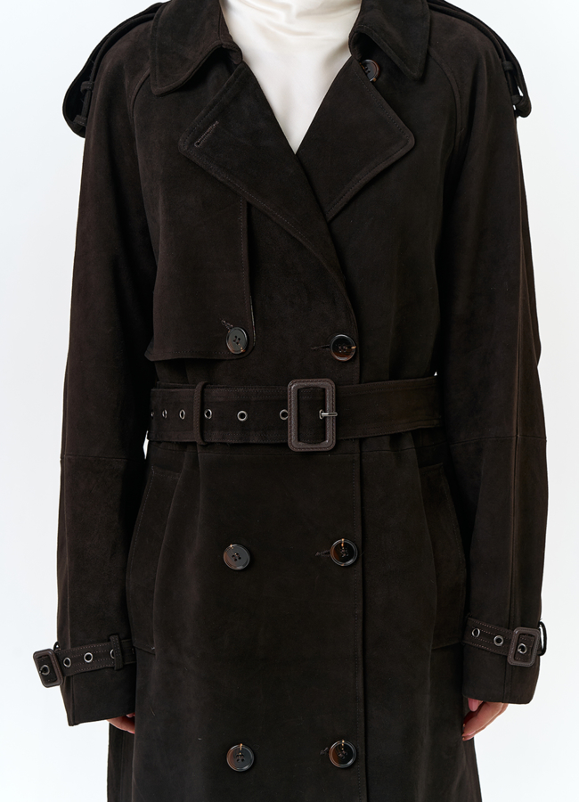 Женский длинный плащ из натуральной замши модель № 32900 в кредит