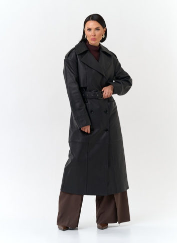 Женский плащ из натуральной кожи с поясом