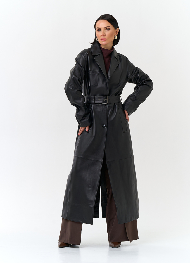 Женский длинный плащ из натуральной кожи модель № 32902 универмаг малина