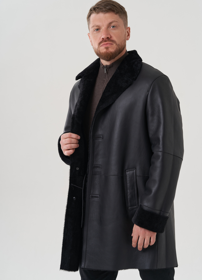 Дубленка мужская черного цвета  модель № 82156 в рассрочку
