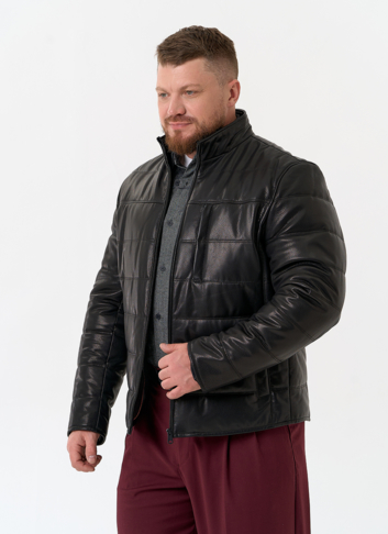 Мужская куртка из натуральной кожи с воротником стойкой