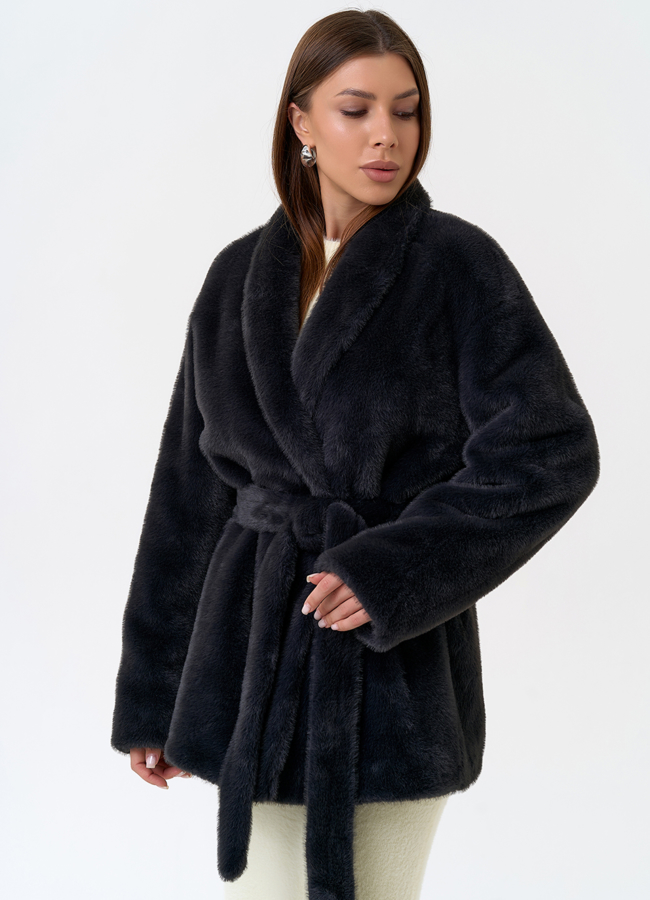 фото Женская шуба из эко меха с воротником шаль модель № 31227