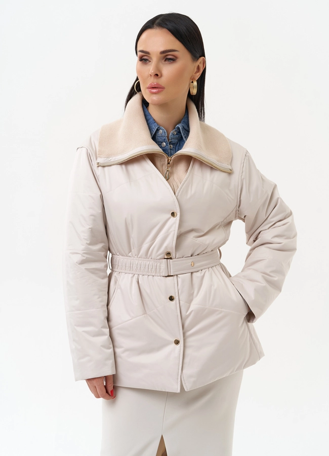 Женская утепленная куртка с поясом модель № 30053 меха малина