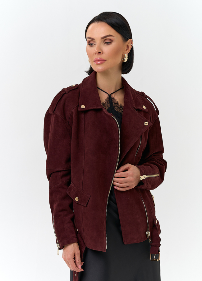 Женская куртка из натуральной замши бордового цвета модель № 32739 универмаг малина