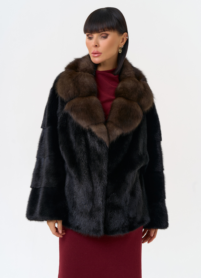 Шуба из меха норки с воротником из меха куницы модель № 31498 универмаг малина