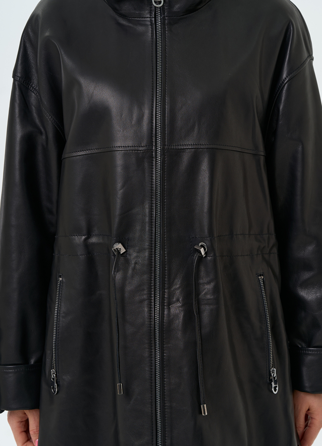 Женский плащ из натуральной кожи с капюшоном модель № 33142 универмаг малина