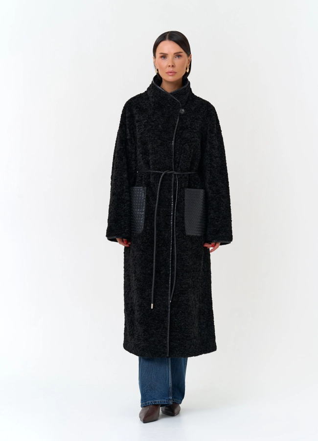 Женское пальто из эко меха модель № D490 меха малина