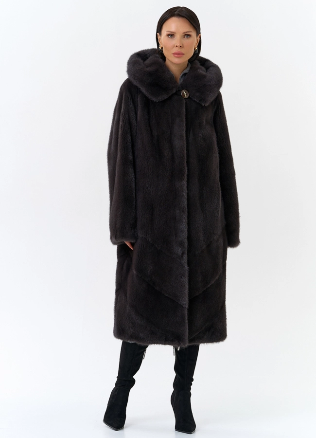 Женская шуба из норки силуэта баллон с капюшоном модель № 24752 универмаг малина фото