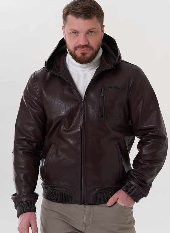 Куртка с капюшоном из натуральной кожи