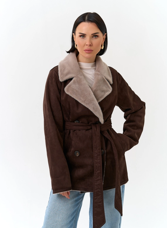 Женская двухсторонняя дубленка из эко замши