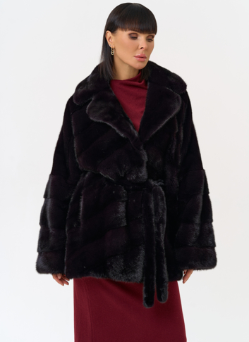 Шуба из меха норки с английским воротником
