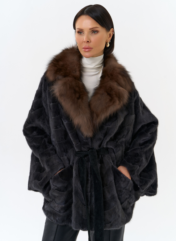 Шуба из меха норки с воротником из меха лисы