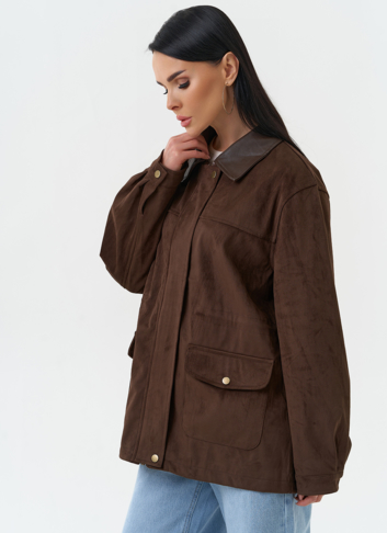 Женская парка из эко замши коричневого цвета