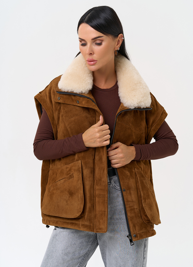 Пуховик - трансформер из натуральной замши модель № 31372 универмаг малина