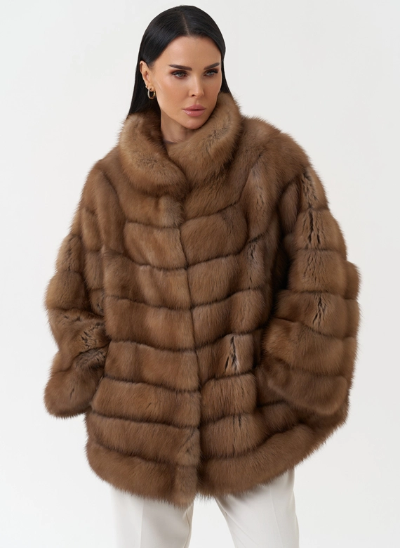 Шуба из куницы с воротником стойка