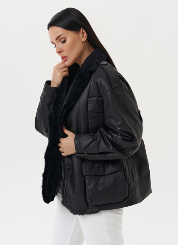 Куртка из натуральной кожи с английским воротником