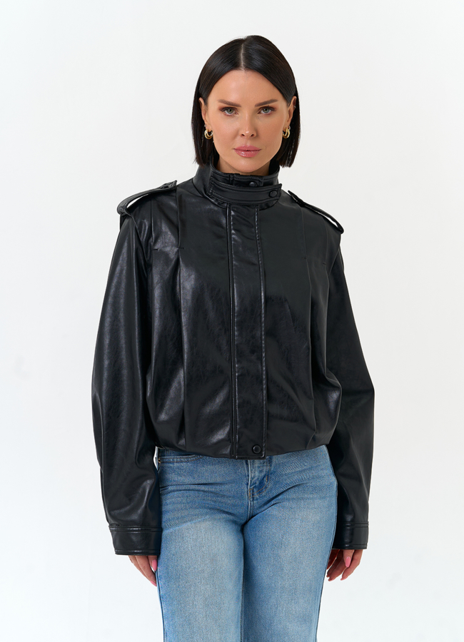 Женская куртка из эко кожи модель № 33149 меха малина