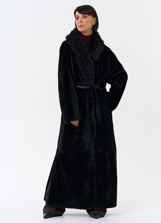 Женская натуральная дубленка с воротником шаль модель № 31852 меха малина