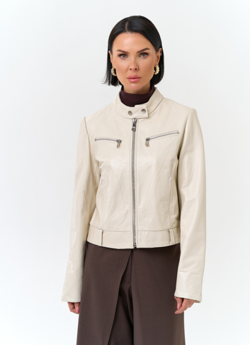 Белая куртка из натуральной кожи