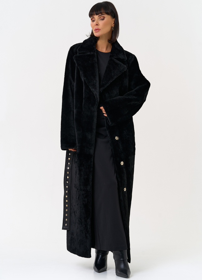 Женская натуральная дубленка с двойным поясом модель № 31612 в рассрочку