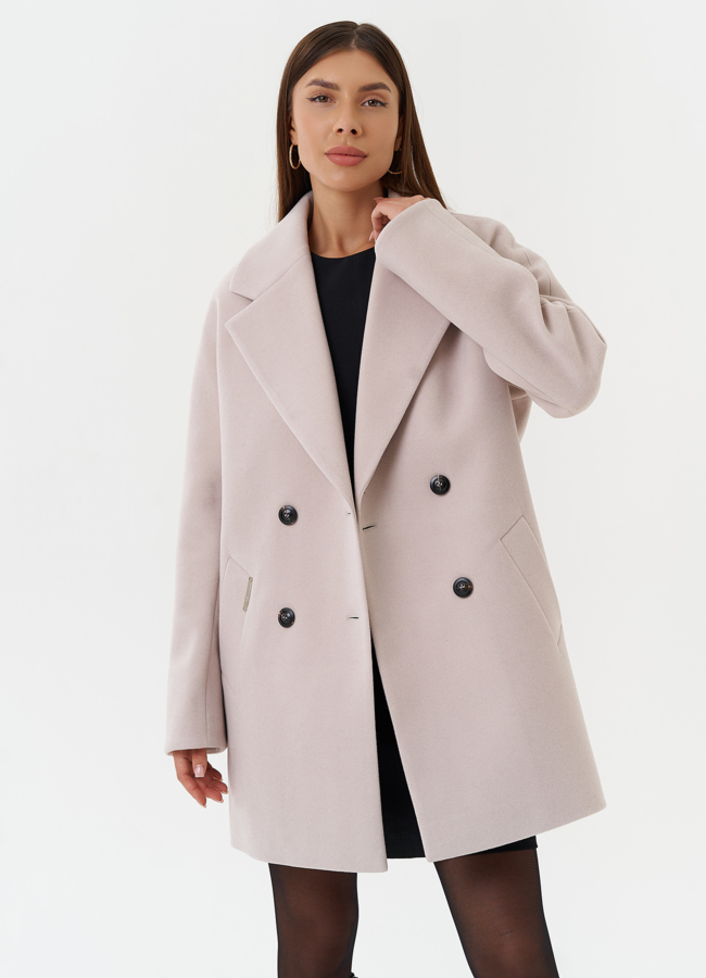 Двубортное светлое пальто модель № 28089 универмаг малина