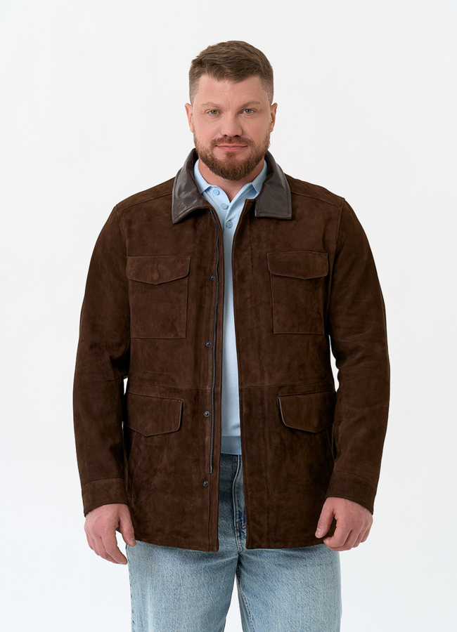 Мужская куртка из натуральной замши модель № 32744 меха малина