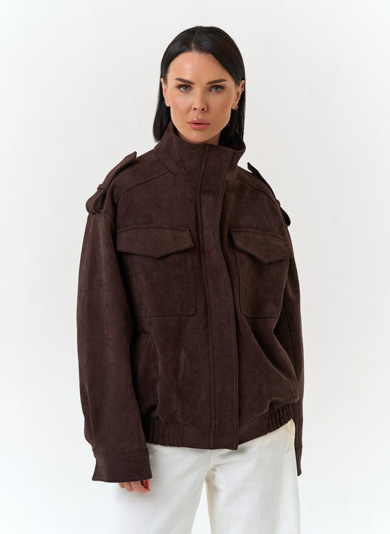 Женская куртка бомбер из эко замши 