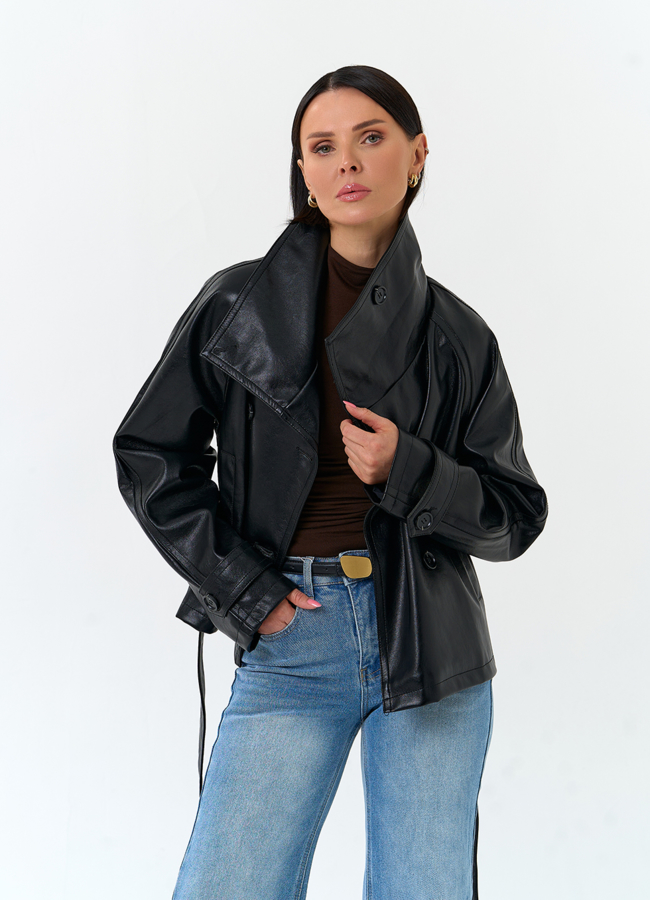 Женская куртка из эко кожи с поясом модель № 33145 универмаг малина