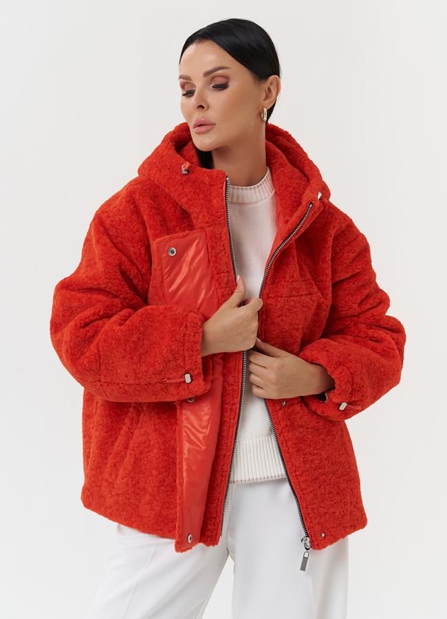 Куртка из эко меха с капюшоном модель № 28106 универмаг малина