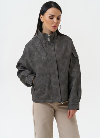 Куртка бомбер из эко кожи с воротником стойкой