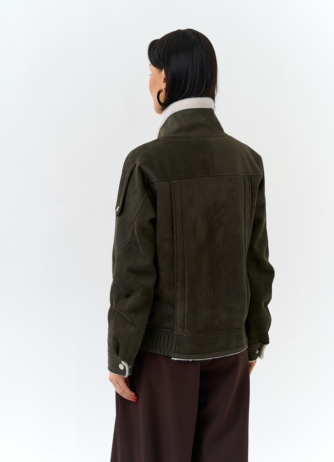 фото Женская дубленка бомбер из эко замши модель № 32693