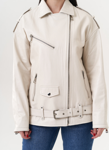 Светлая куртка "косуха" из натуральной кожи